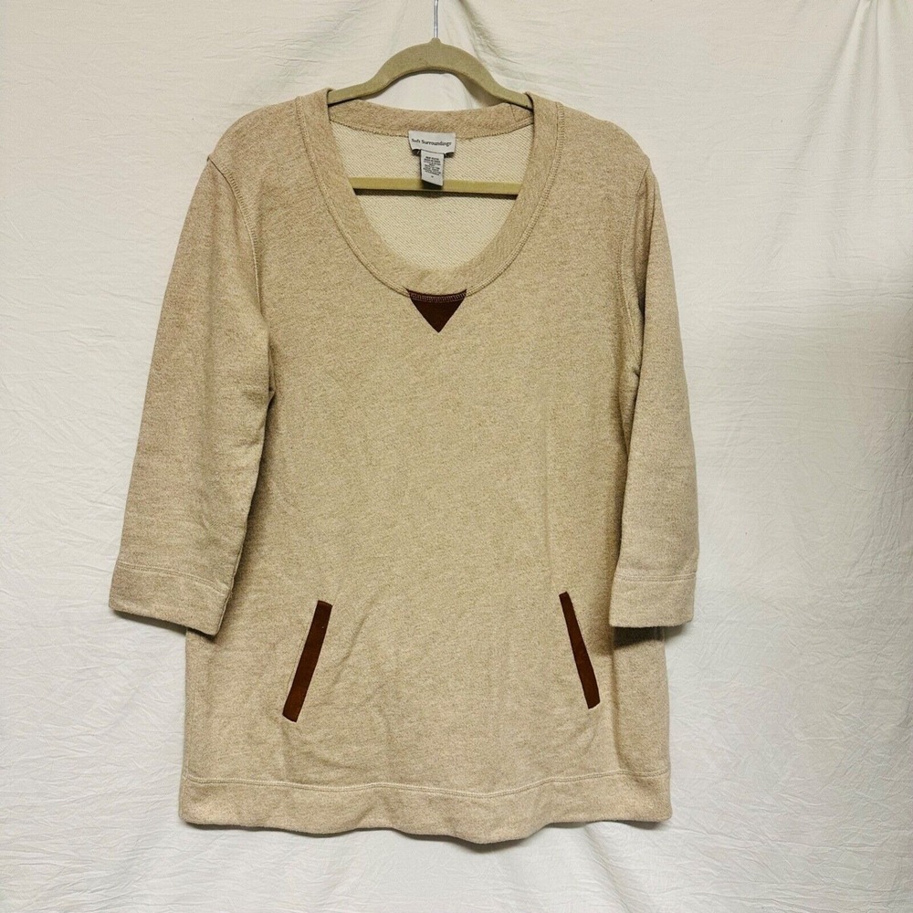 Soft Surroundings Pullover Sweater Brown Tan Sccopneck Pockets‎ Medium